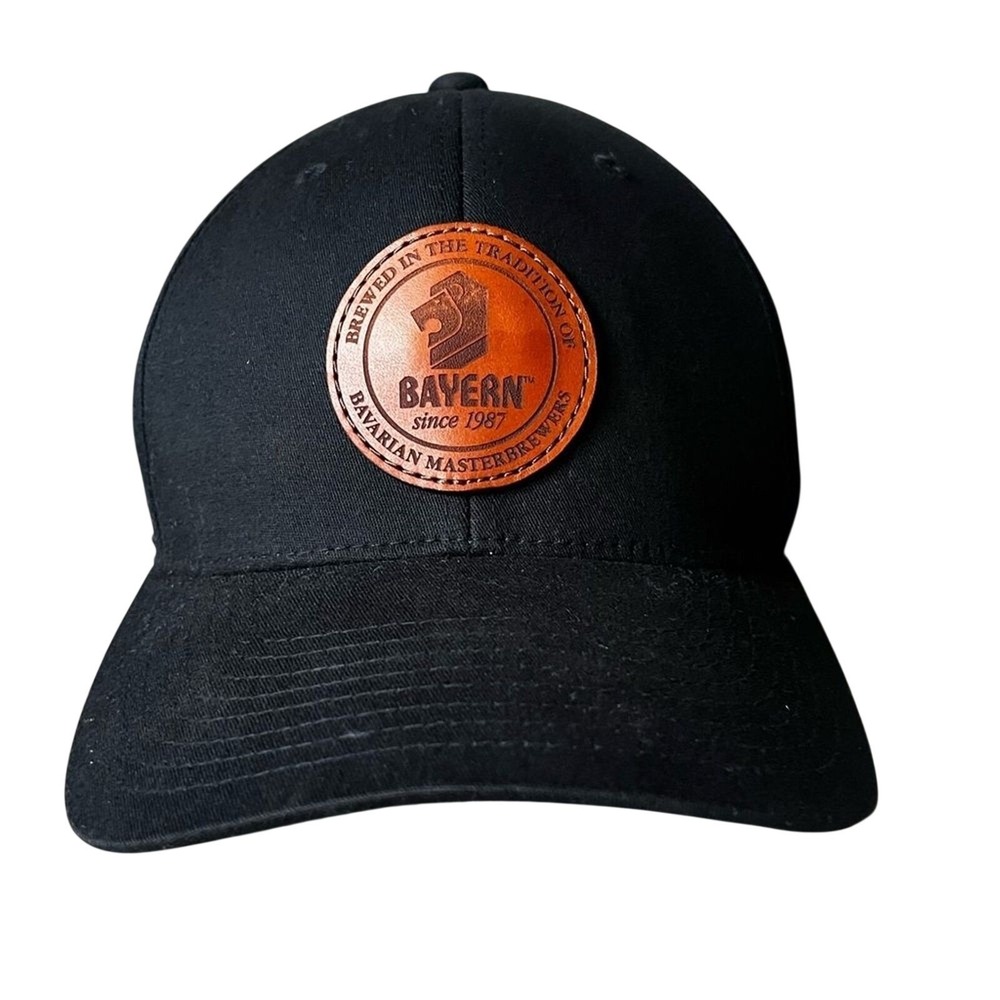 Pacific HeadWear BAYERN German Brewery Black Baseball Hat Cap Leather Patch